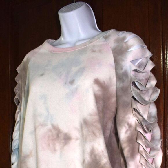 Blue Buttercup Pastel Tie Dye Cut Sleeve Sweatshirt Size Small Cozy - Picture 2 of 15